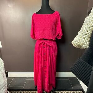 Universal Thread Pink Smocked Crop Top & Button Midi Skirt Set M/L